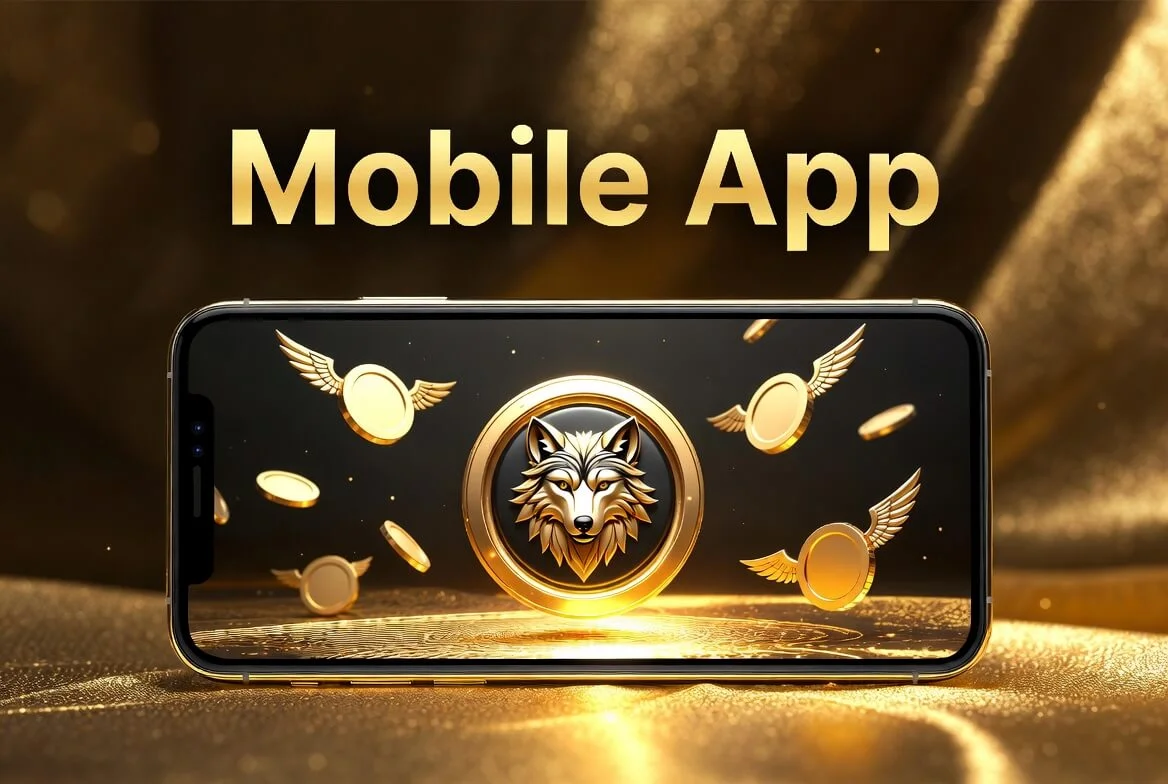 Wolf Winner app download on Android with the pokies lobby on a phone screen